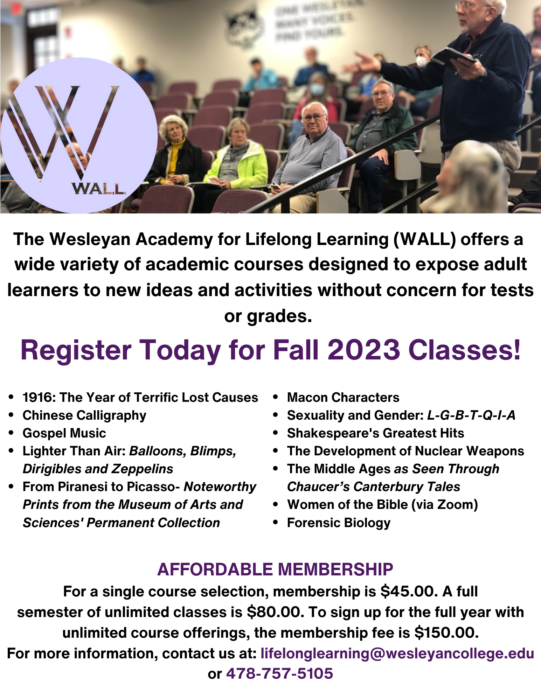 Wesleyan Academy of Lifelong Learning: Registration Begins for 2023-2024 Academic Year